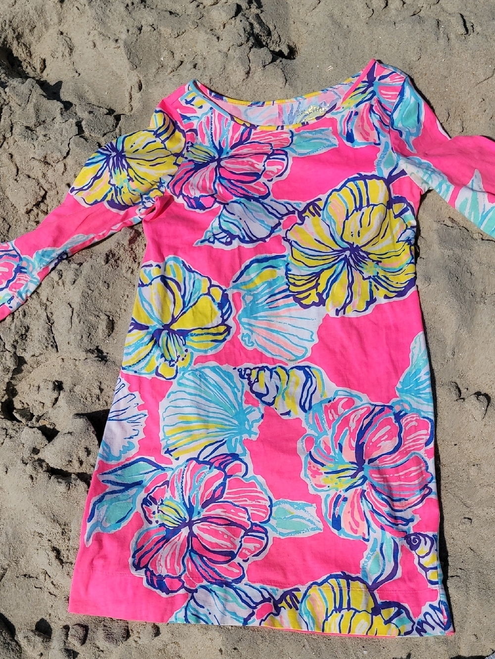 Lilly Pulitzer Marlowe Swept By The Tides Flower Seashell T Shirt Dress, Size M - Picture 3 of 8